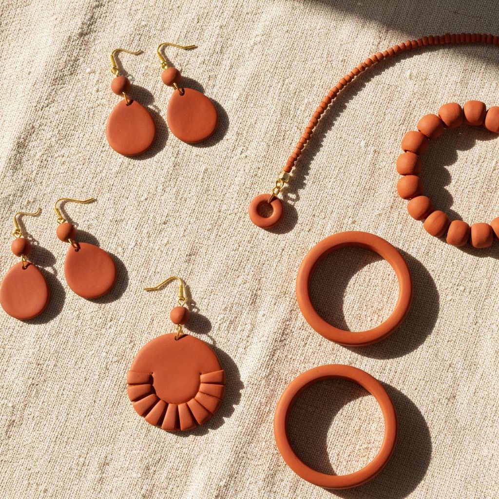 Terracotta jewelry flatlay